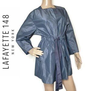 Laffayette 148 Stephania Tie Jacket in Port Blue silver metallic blue classy S